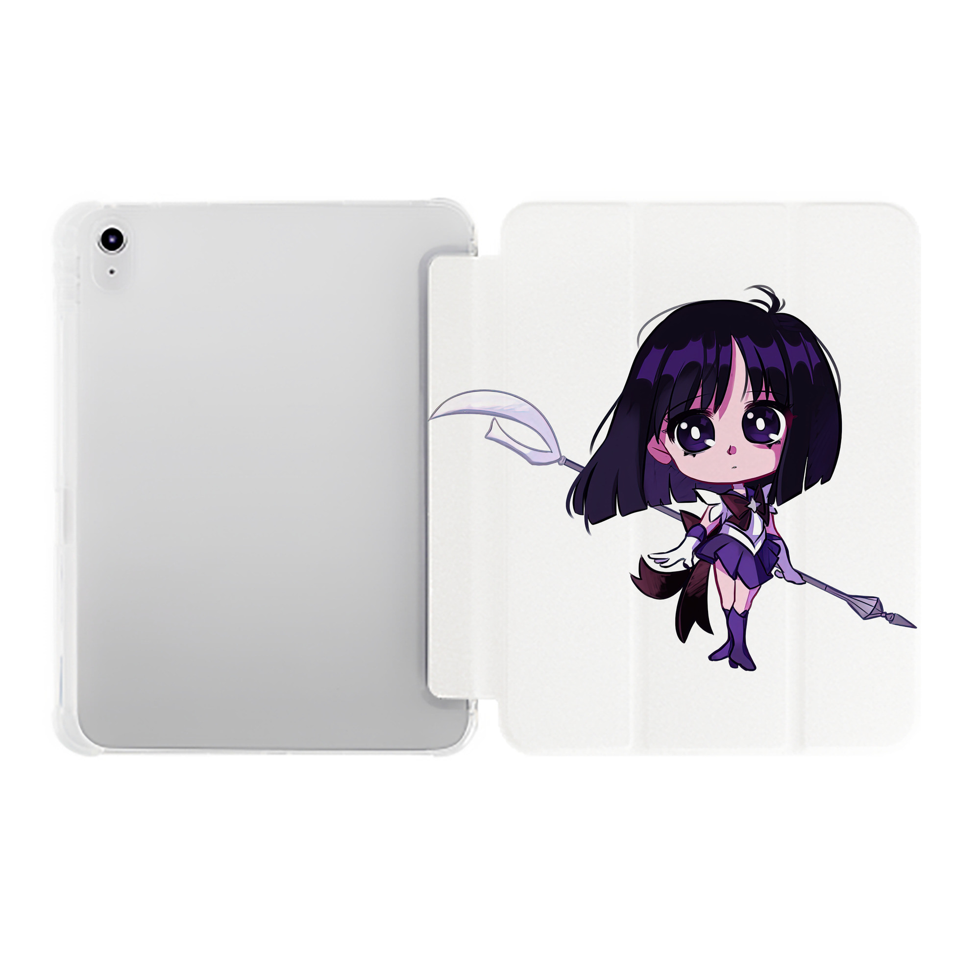 （画像用） 美少女戦士セーラームーン 土萠ほたる Sailor Moon Tomoe Hotaru （セーラーサターン；Sailor Saturn） IPad ケース ペン収納付き 三つ折りスタンド PUレザー×シリコン 対応機種9.5/10.5/10.9インチ